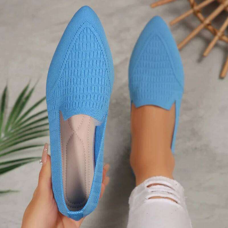 2025 New Pointed Flat Summer Solid Color Shallow Mouth Slip on Casual Mesh Breathable Women's Shoes
