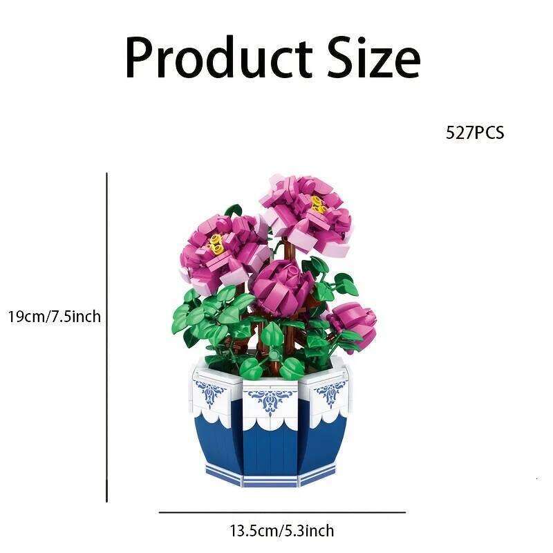 Bouquet Exquisite Peony Building Blocks Kit Flower Home Decoration Bricks Set Gift for Valentine's Mother's Day Adult Z260305