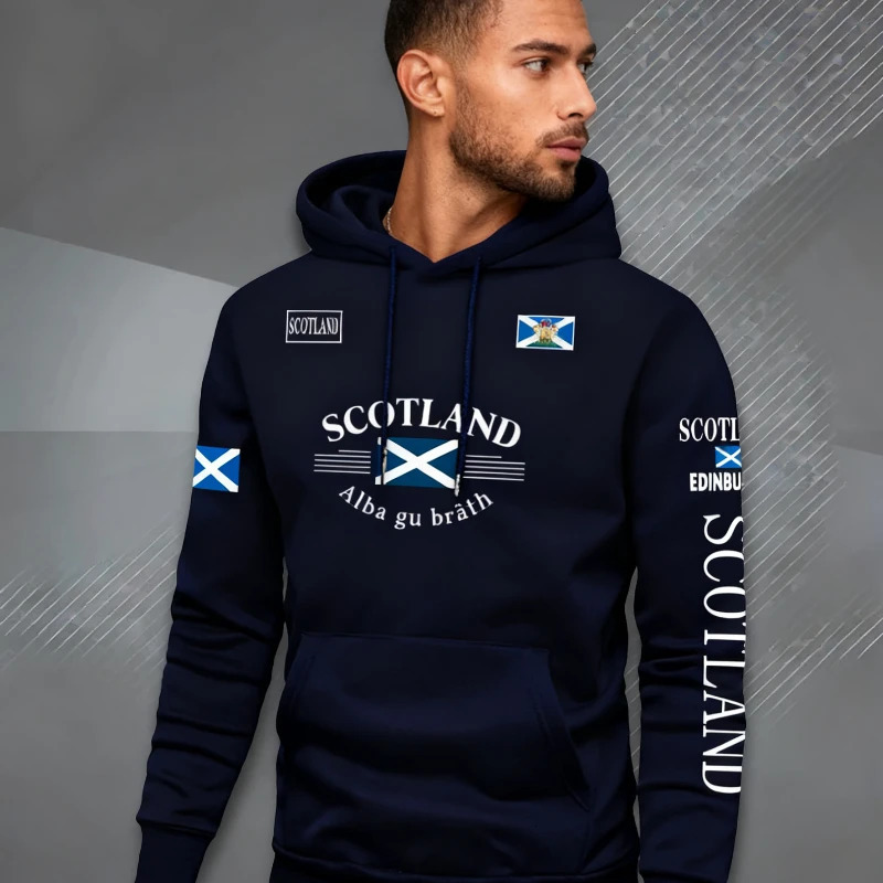 Scotland print Autumn winter models Mens Fleece windproof Warm Cotton Oversized Hoodie Outdoor Commuter Mens High Elastic top 260228