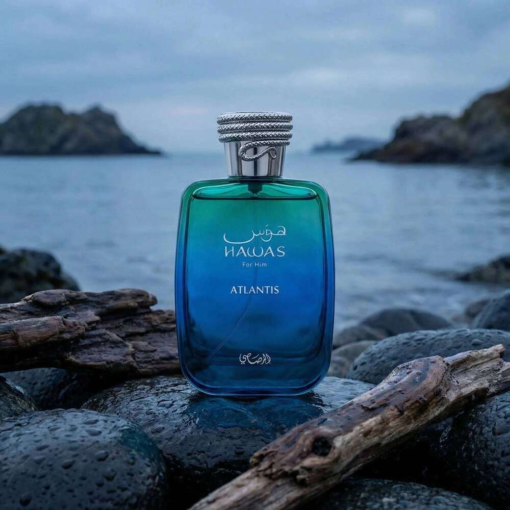 Rasasi Hawas Atlantis Eau De Parfum For Men 100ml Aquatic Citrus Scent With Bergamot Lemon Ambergris Base Note Spray 26H0306