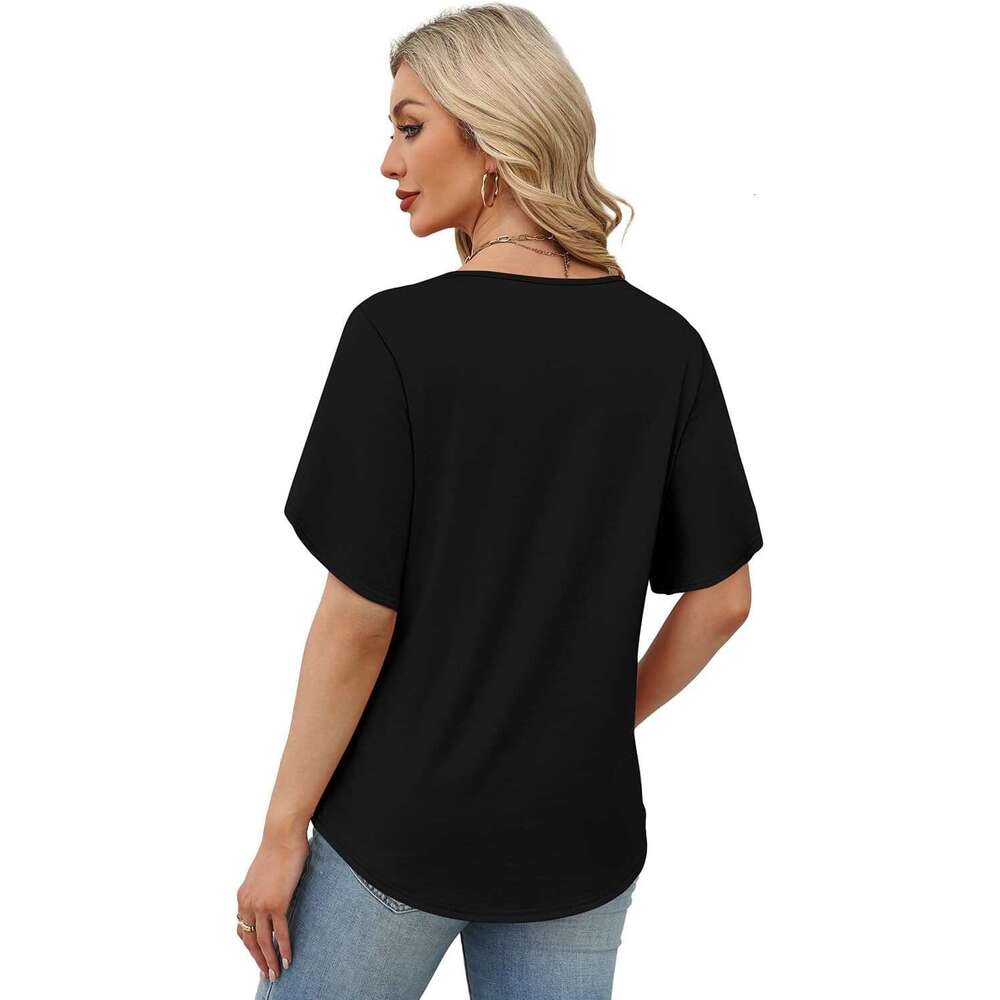 Womens Summer Tops Short Petal Designer Sleeve Shirts Fashion V Neck Outfits Clothes