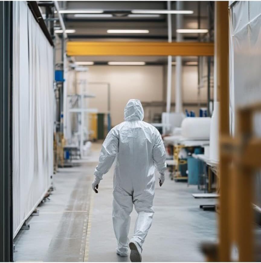 25 Pack Hazmat Heavy Duty Full Body Disposable Paint Suits, Coveralls with Hood, Elastic Wrists