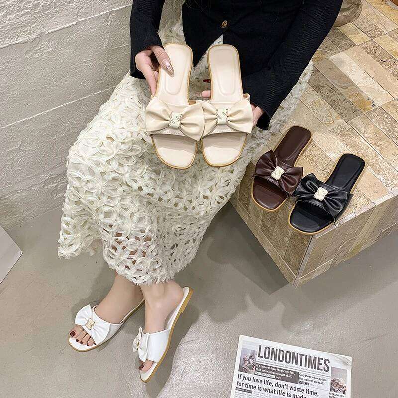 2025 Summer New Fashionable Bow Design Comfortable Outdoor Open toed Casual Flat Slippers