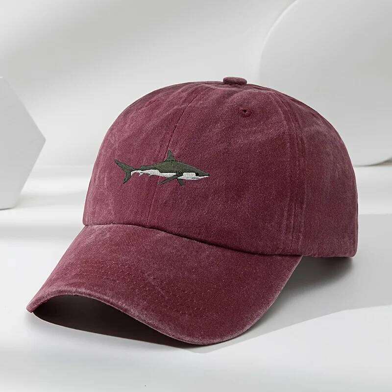 Trendy Retro Washed Vintage Shark Print Soft Top Sunshade Unisex Versatile Baseball Cap Y260304