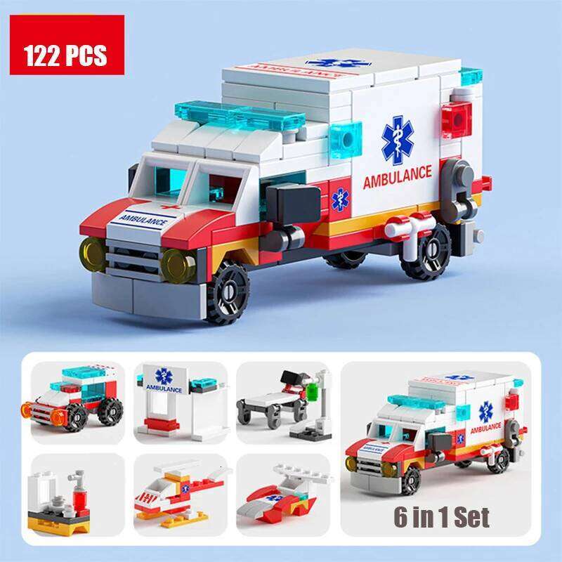 City Ambulance Fire Engine Airplane Car Helicopter Carrier Vehicle DIY Assemble Aircraft Model Building Blocks Bricks Kids Toys Z260306