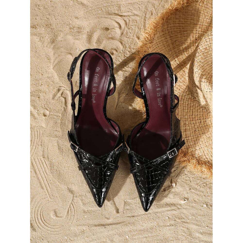 Elegant fashionable women's crystal patent leather pointed-toe high heels, comfortable and versatile slim stiletto pumps
