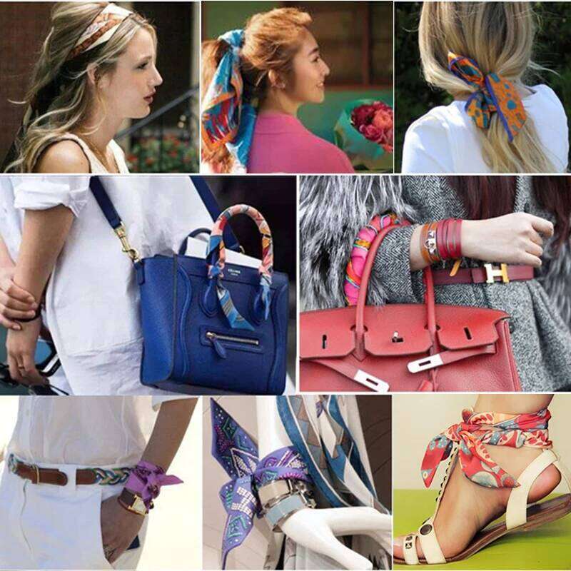 Brand Design Twill % Silk Luxury Print Flowers Scarf Women Foulard Skinny Bag Scarves New Hot Neckerchief Hair Headband 26Y0306