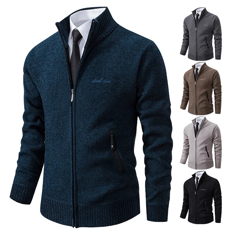 Knitwear Spring and Autumn Mens Stand-up Collar Thick Warm Cardigan Sweater Winter Loose Casual Coat 260306