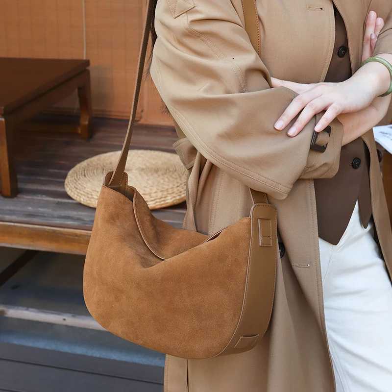 Winter Womens Natural Suede Leather Classic Underarm Bag Female Soft Cowhide Durable Handbags Ladies Designer Bags H260306