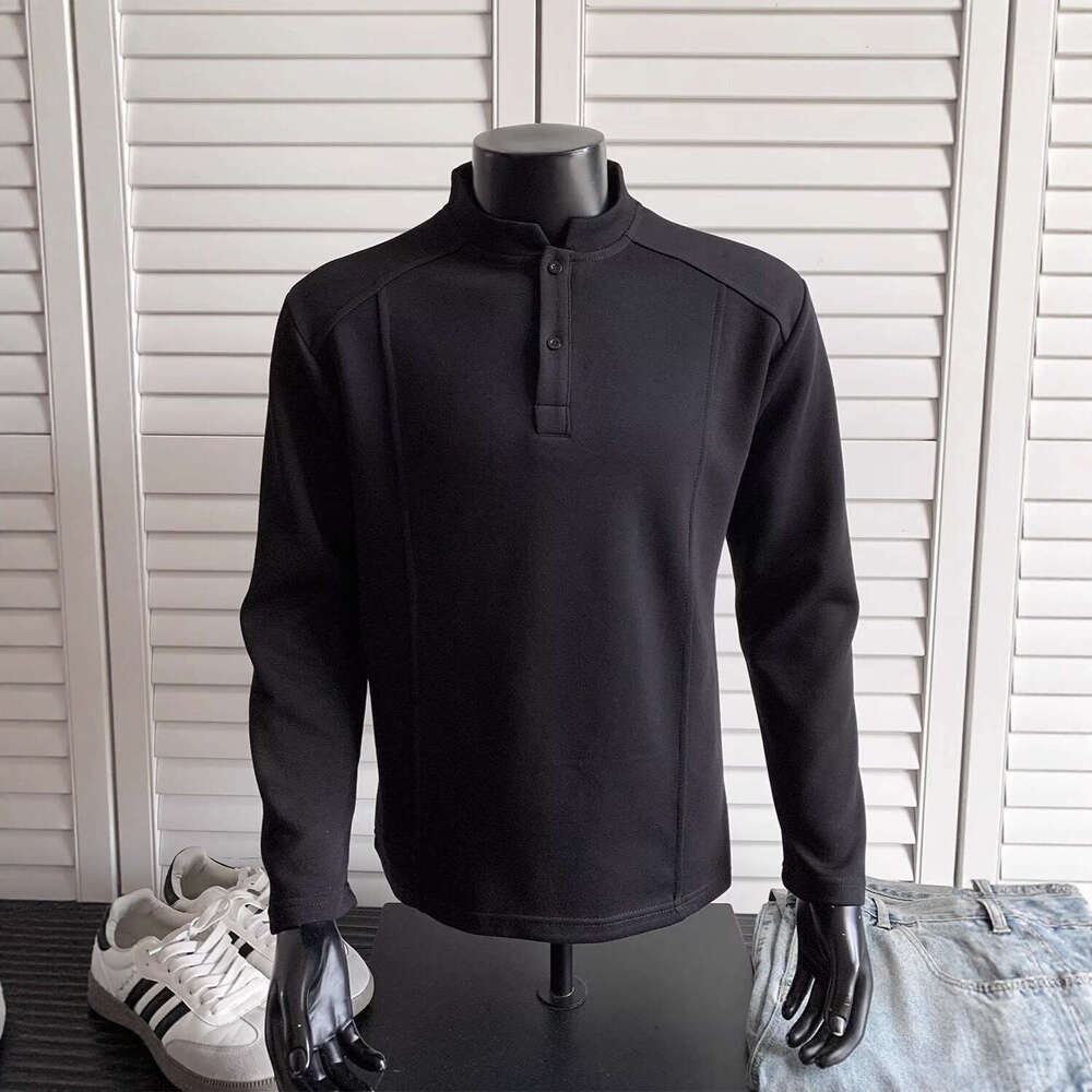 Light Gray Patchwork Deconstructed Henley Neck T-Shirt for Men, Spring and Autumn American Style Trendy Versatile Loose Polo Base Shirt Top