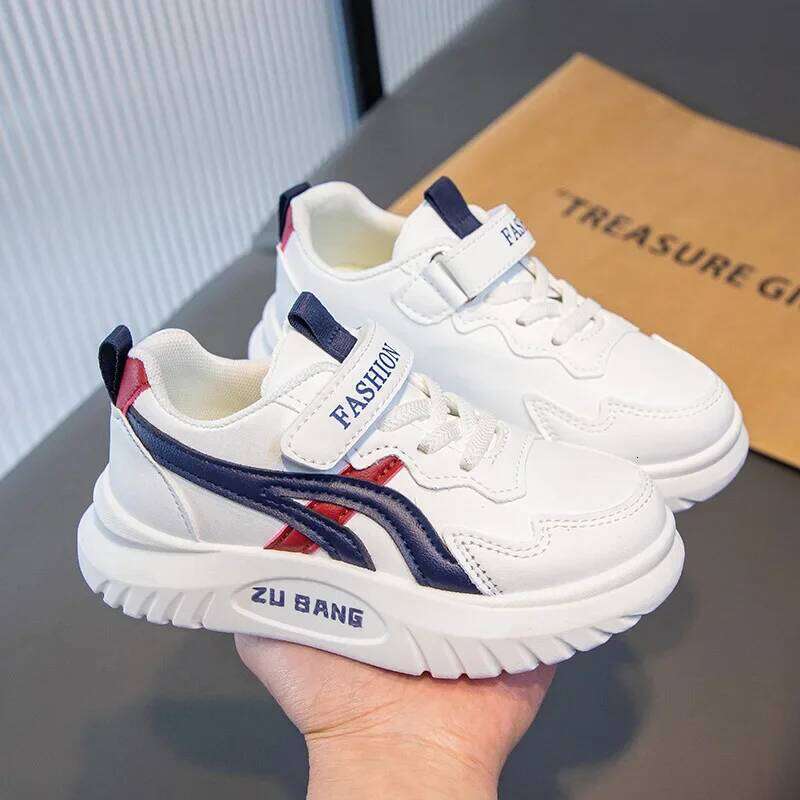 Boys' Spring New Children's Leather Surface Lightweight Breathable Primary School Boys and Girls Sports White Shoes 26Y0304