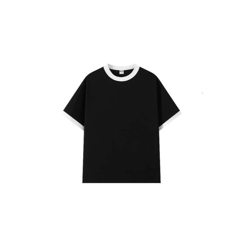 M101 model, trendy color-blocked round-neck T-shirt with contrasting collar and cuffs, 200g couple's short-sleeve