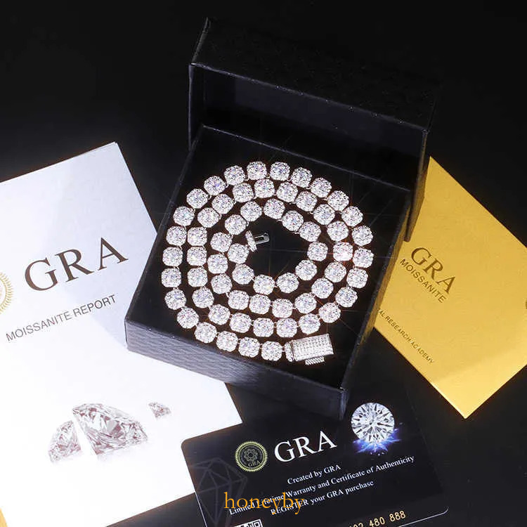 Necklace bracelet Moissanite Diamond Custom Vvs Cuban Link S Sier 8mm Large Tennis Chain Solid Back Hiphop