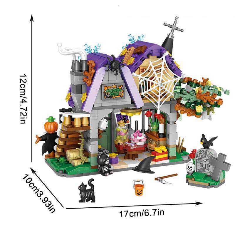 Mini Building Blocks Halloween Haunted House Pumpkin Scarecrow Monster Grave Garden Model Assemble Toys Gift Home Decoration Z260306
