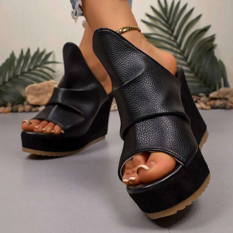 2025 Summer New Women's Fashionable and Comfortable Wedge Open toed Casual Solid Color Sandals