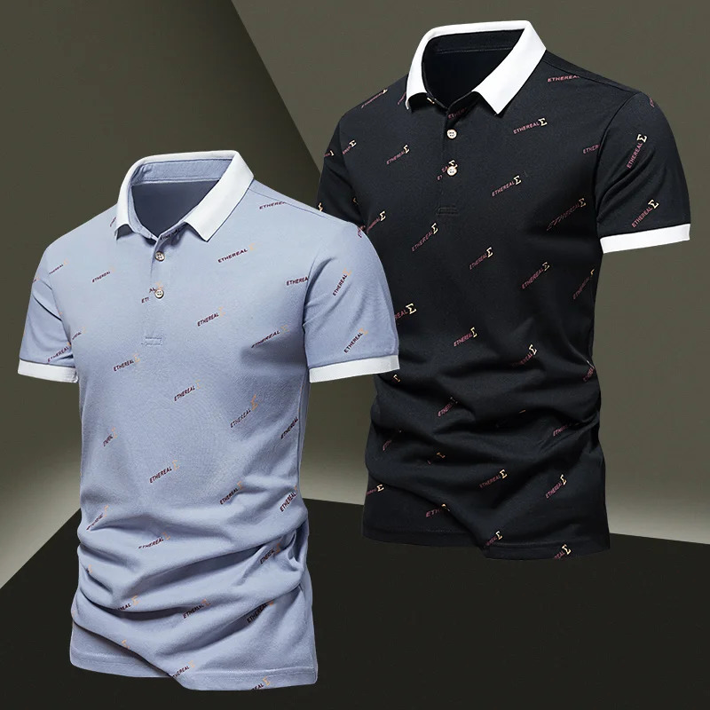 2026 Summer Mens Ice Silk Cotton T-shirt Mens High end Business and Leisure Polo Short sleeved T-shirt Mens Top 260304