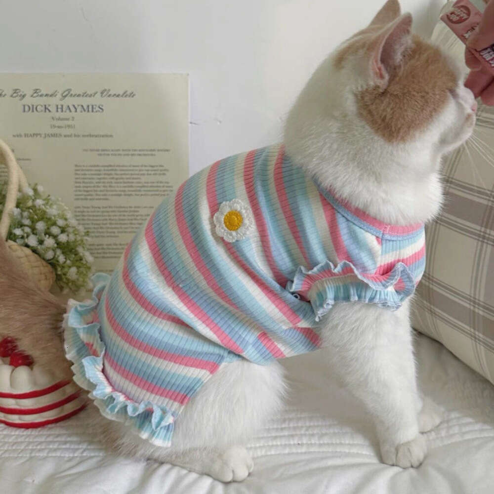 Summer Rainbow Striped Dog Cat Clothes, Thin Wear For Small Dogs, Puppies, And Kittens, Anti-Shedding Summer Vest Manufacturer Bamubi