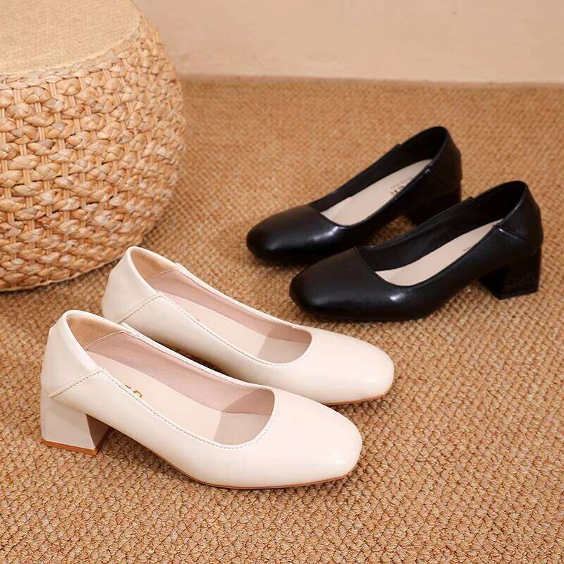 Women's Low Block Heel Pumps-Comfortable Square Toe Dress Shoes, Soft Leather Slip-On Work Heels for Office, Wedding&Daily Wear