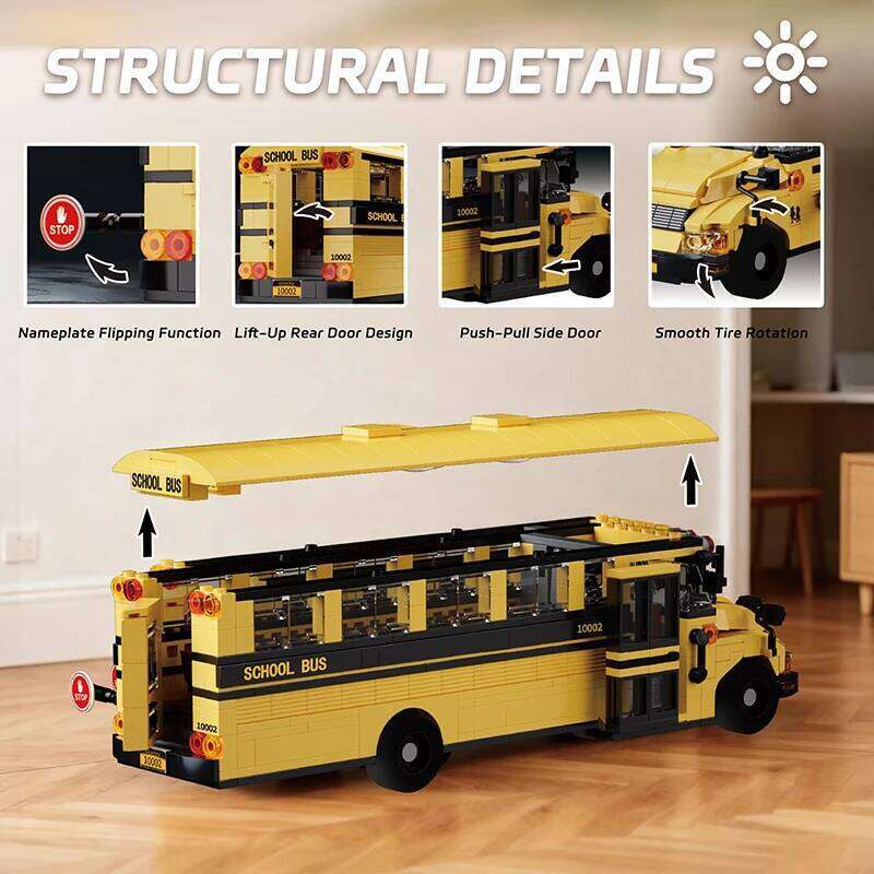 788PCS Building Blocks Classic Yellow American School Bus Model Bricks Desktop Ornament Kids Educational DIY Toy Gift Z260305