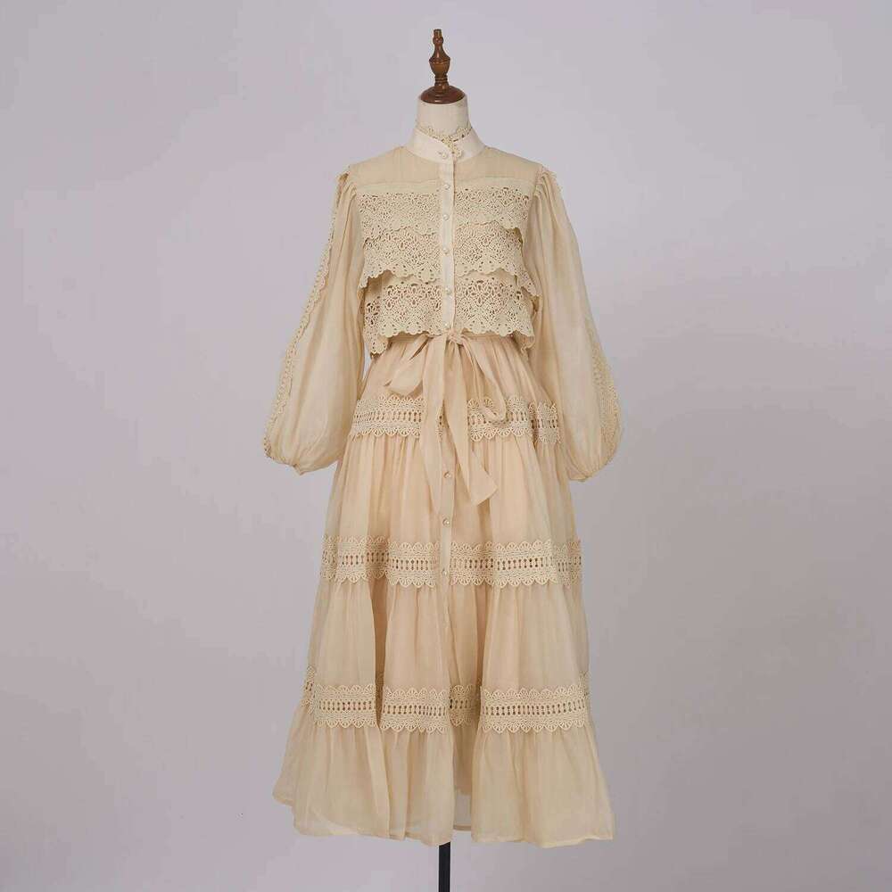 Luxury Long Dresses Women 2026 Spring Summer Embroidery Ruffle Lace Pearl Hollow Out Party Midi Dress Shirt Full Sleeve Vestidos Mdng260306