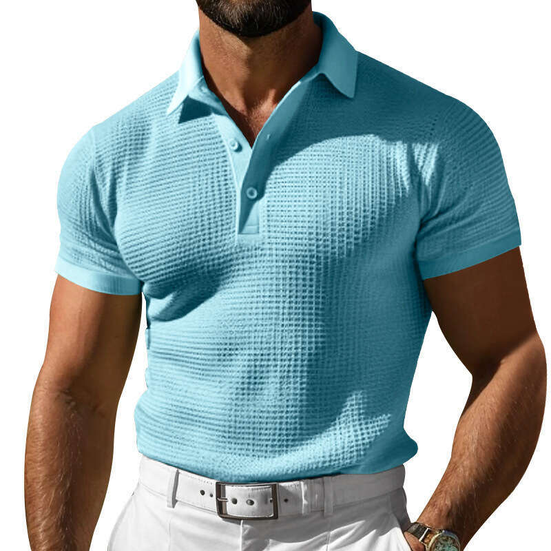 European and American INS Cross-Border 2026 Summer Amazon Button Waffle Men's T-Shirt Sports Polo Shirt