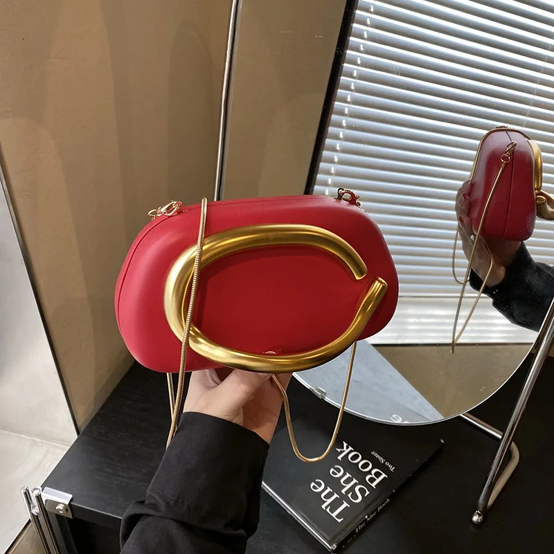 Clutch Bag Metal Handle n Evening Round Box Chain Elegant Woman Shoulder Bags PU Crossbody 260227