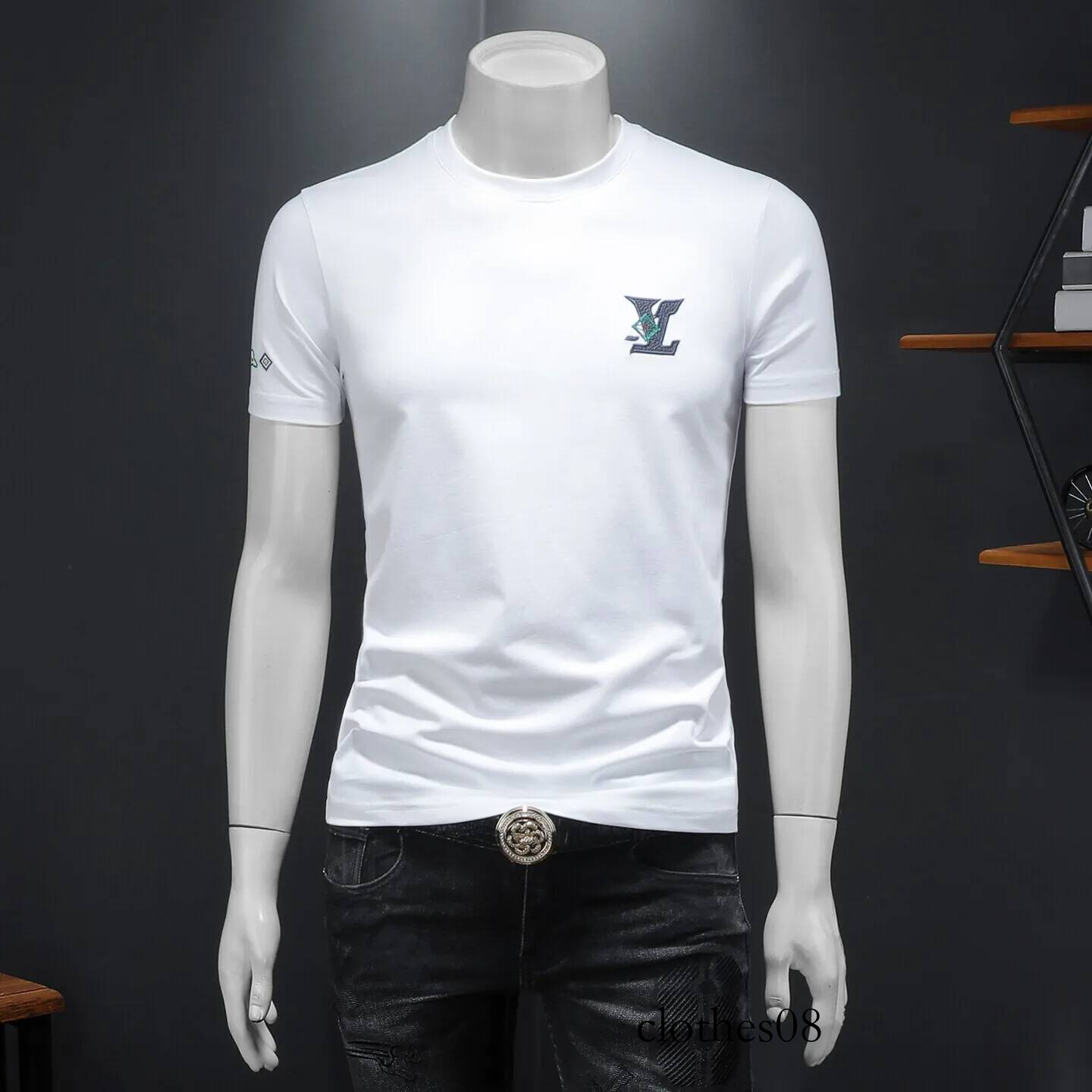 Men's Faionable round Ne Embroidered ort T-irt Slim Fit Cotton Top Trendy f Sve Tee Casual Summer Wear
