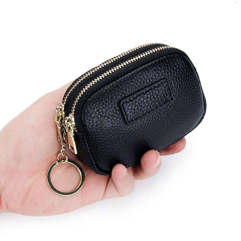 2025 Hot Sale Genuine Leather Women New Mini Coin Purse Double Layer Zipper Keychain Portable Lipstick Organizer Wallet for Lady C260304