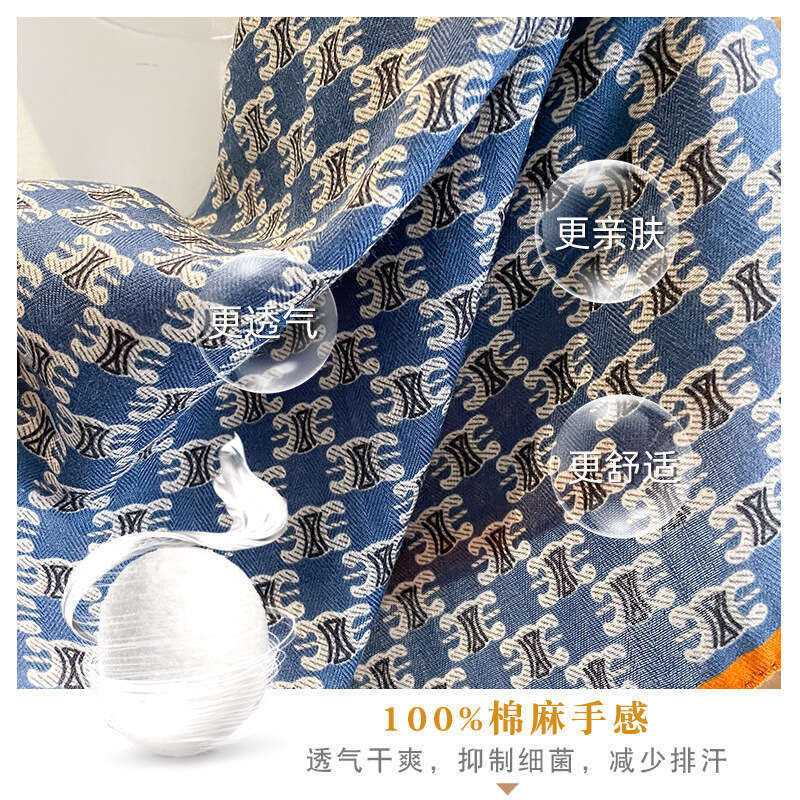Blue Letter 70 Square Silk For Women Internet Celebrity Spring And Autumn Thin Small Neck Cotton Linen Scarf Mom's Gift Shawl