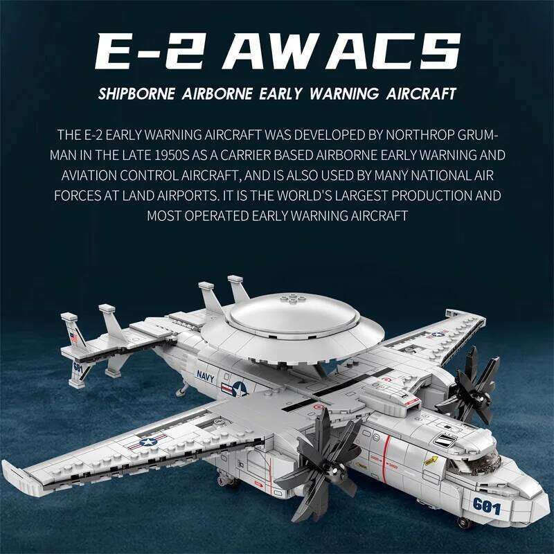1126CS E2 Early Warning Aircraft Building Blocks Military Air Force Fighter Plane Model Bricks Desktop Ornaments Kids Toys Gift Z260305