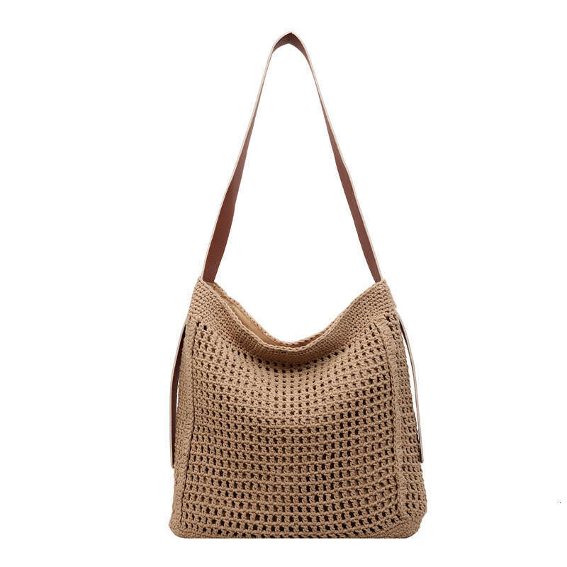 Handmade Crochet Cotton Thread Woven Tote For Women, Large Capacity Summer Lazy Style Beach Bag, Versatile Shoulder Crossbody Bag