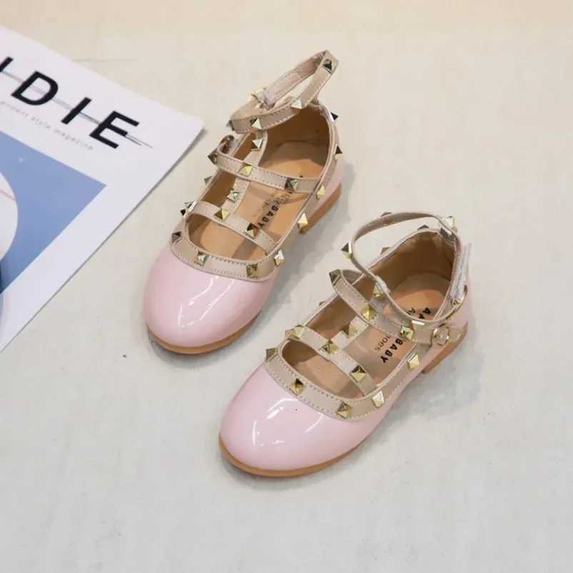 Kids Flats - Glossy Color-Block with Metallic Studs, Adjustable Strap, Non-Slip, Versatile for GirlsT260306