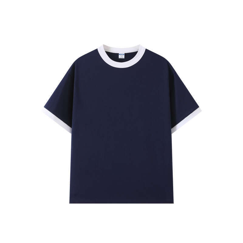 M101 model, trendy color-blocked round-neck T-shirt with contrasting collar and cuffs, 200g couple's short-sleeve