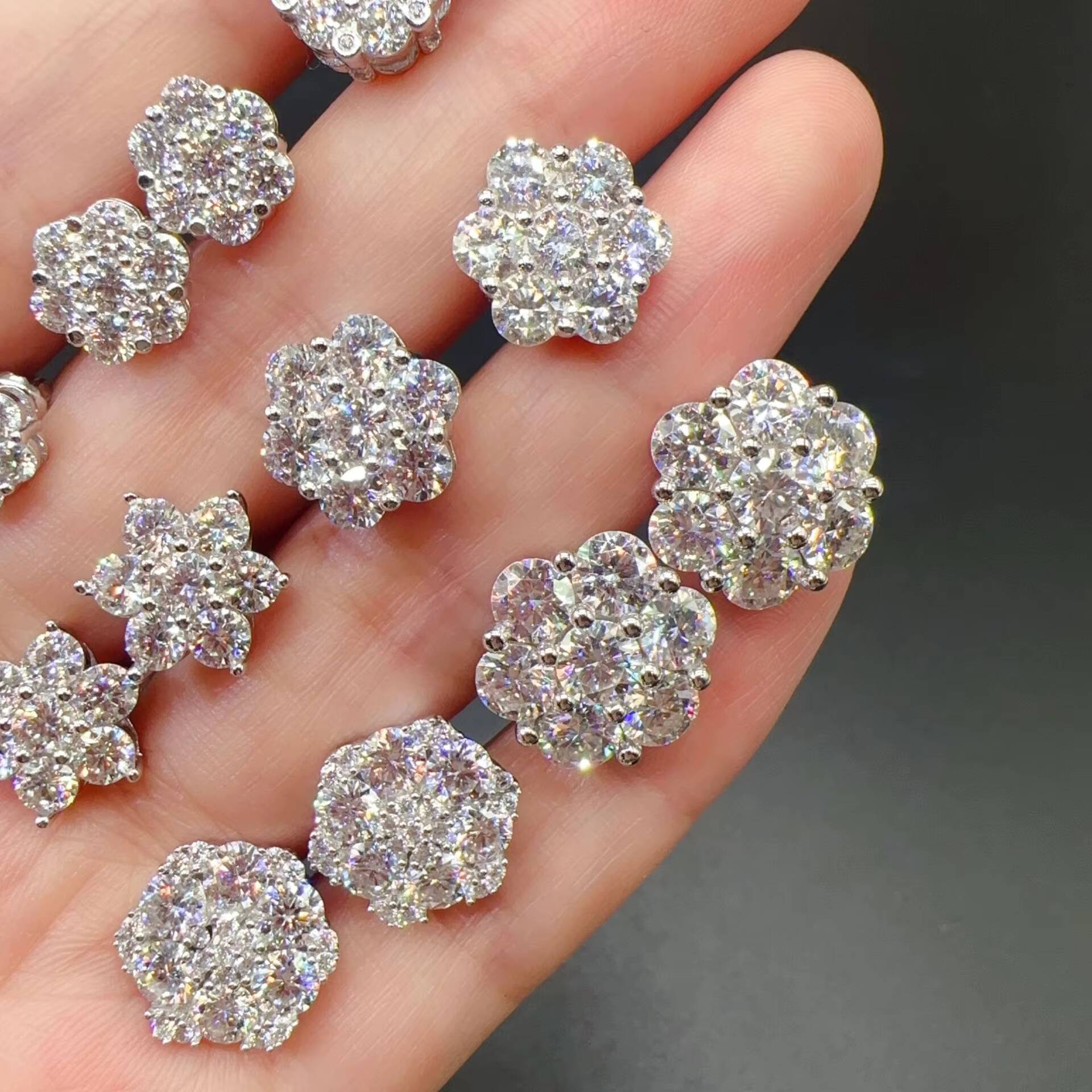 2026Hot Top Selling Pass Diamond Tester Fine Jewelry 925 Silver 8mm 12mm 15mm Flower Earrings Vvs Moissanite Stud Earrings