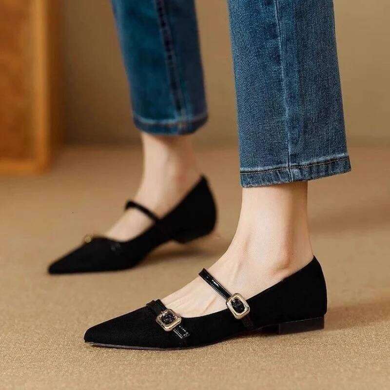 Autumn New French Style Pointed-Toe Leopard Print Mary Jane Shoes-Black Elegant Fashion Shoes with Single Strap for Women