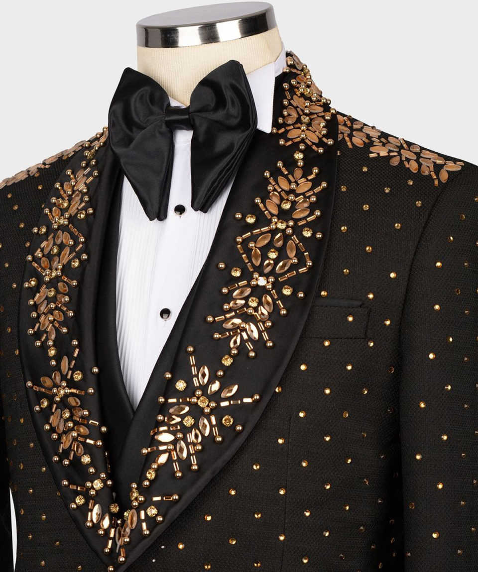 Luxury Beads Men Tuxedos 2 Pieces Shawl Lapel Classic Fit Blazer Prom Party Jacket Vest Groom Wear Formal Working Sets
