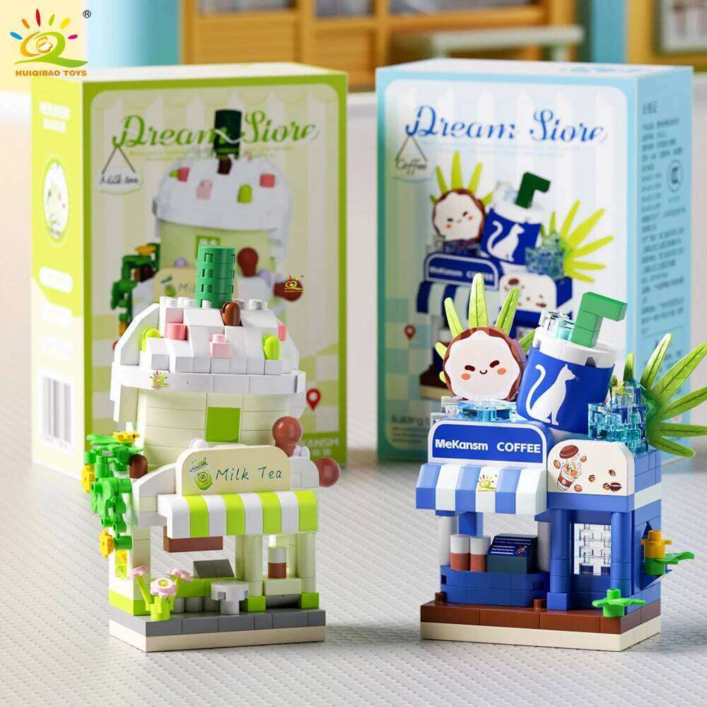 HUIQIBAO MOC Cute Street Shop model Micro Building Block Burger Fried Flower Model Mini Brick Toy for Children Desk Decor. Z260306