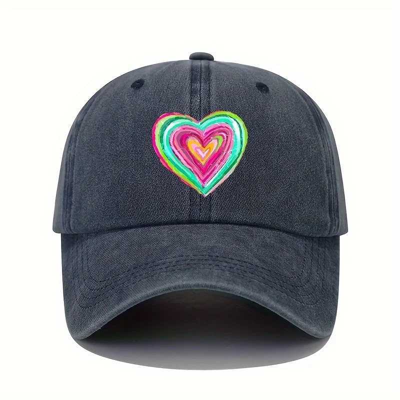 Vintage baseball cap with vibrant heart-shaped print and adjustable sun protection casual headpiece S260306