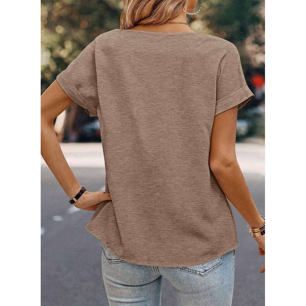 Womens Tops Trendy Crewneck Short Sleeve Summer T Shirts Casual Solid Loose Basic Designer Pleated Blouses