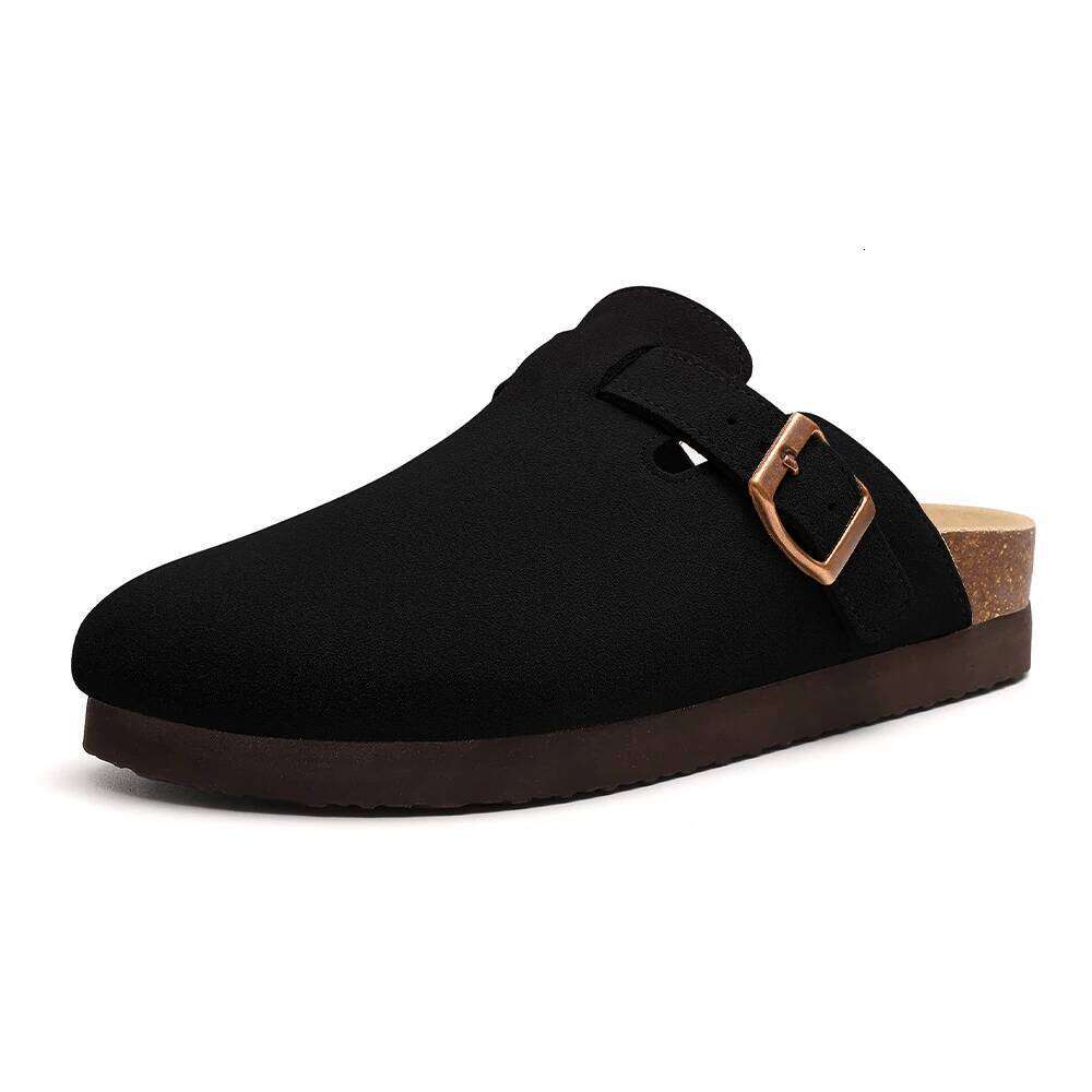 LItfun Fashion Comfy Leather Cozy Cork Mules Soft Insole Clogs Sandals With Adjustable Buckle