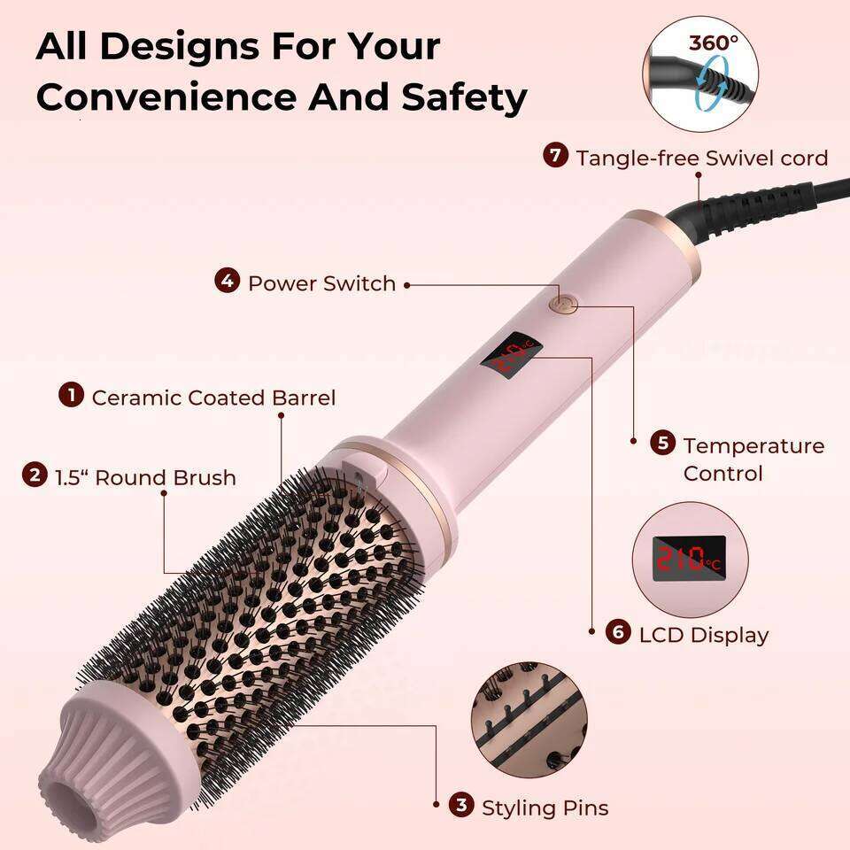 1.5 Inch Curling Iron Ceramic Thermal Heated Round Heating Brush Electric Hair Curler Comb 26Y0306