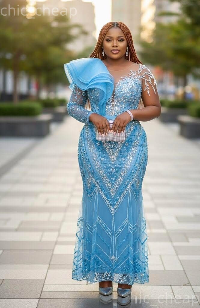 2026 plus size light sky blue mermaid mother of bride dresses sheer neck crystals evening party mamas dress vintage 50s birthday wedding guest groom m