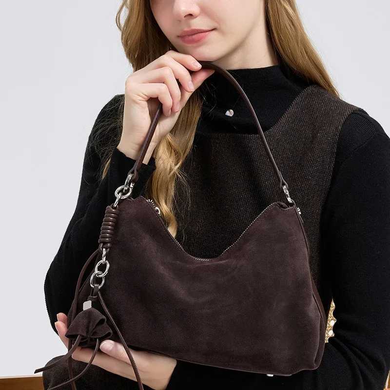 Frosted Genuine Leather Handbag 2025 Winter Womens Natural Suede Leather Shoulder Bag Large Capacity Commuter Tote Bag H260306