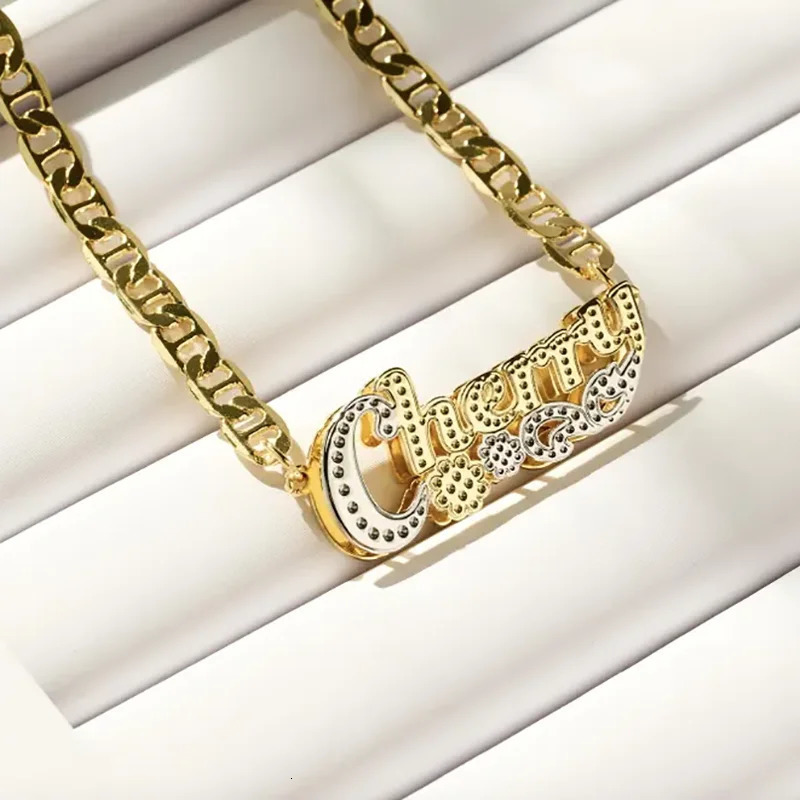 DHQH Customized Two Color 3D Name Necklace Personalized Letter Commemorative Stainless Steel Necklace Customized Jewelry Gift 260302