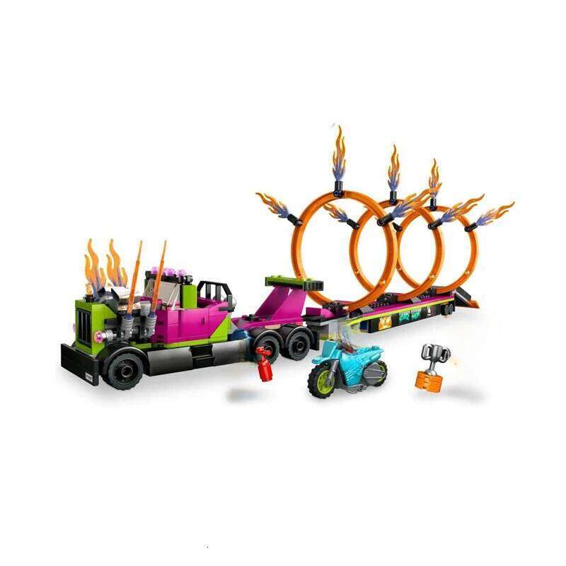 City Series Stunt Truck Ring of Fire Challenge Children's Building Blocks Boys and Girls Assembling Toys Christmas Gifts Z260306