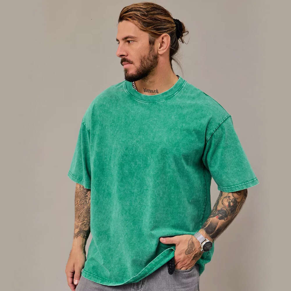 European and American style snowflake print short-sleeve t-shirt for men, pure cotton, new summer fashion, simple solid color, drop-shoulder half-slee