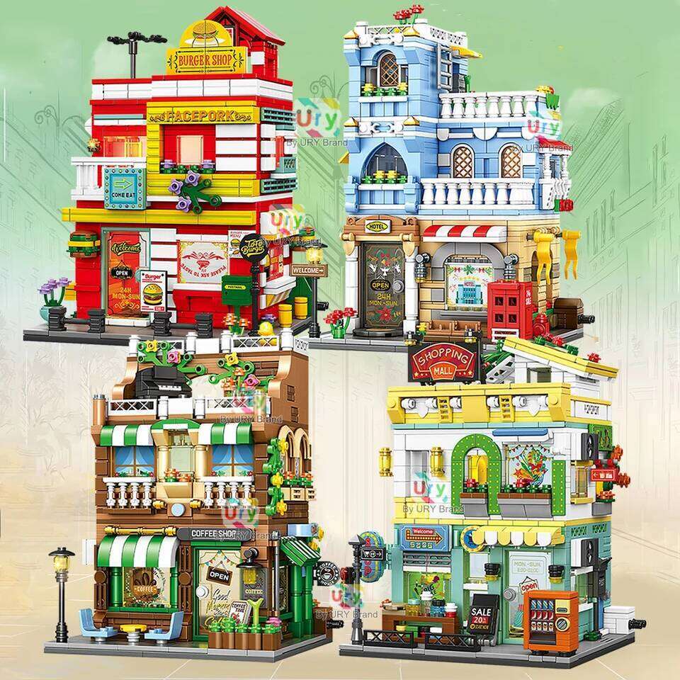City Street View Modular Mall Supermarket Hotel Burger Coffee Shop Retro Flower House MOC Architecture Building Blocks for Kids Z260305
