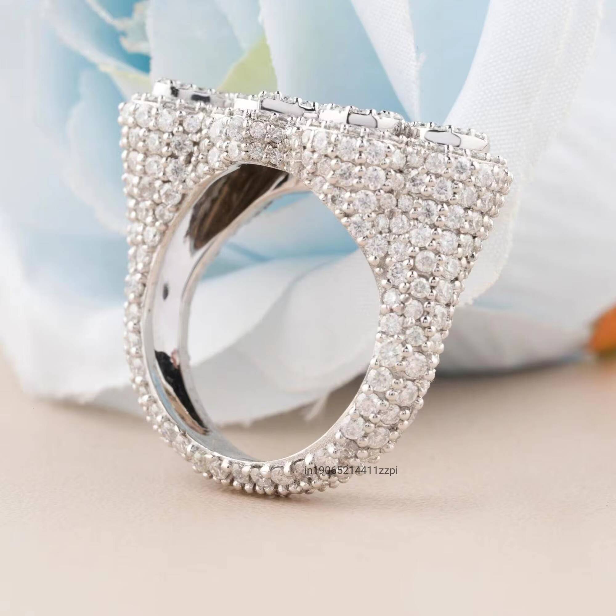 Ice Out Real Moissanite Hip Hop Custom Name Ring Personalized Moissanite Diamond Ring in 14K Rose Gold Over Silver