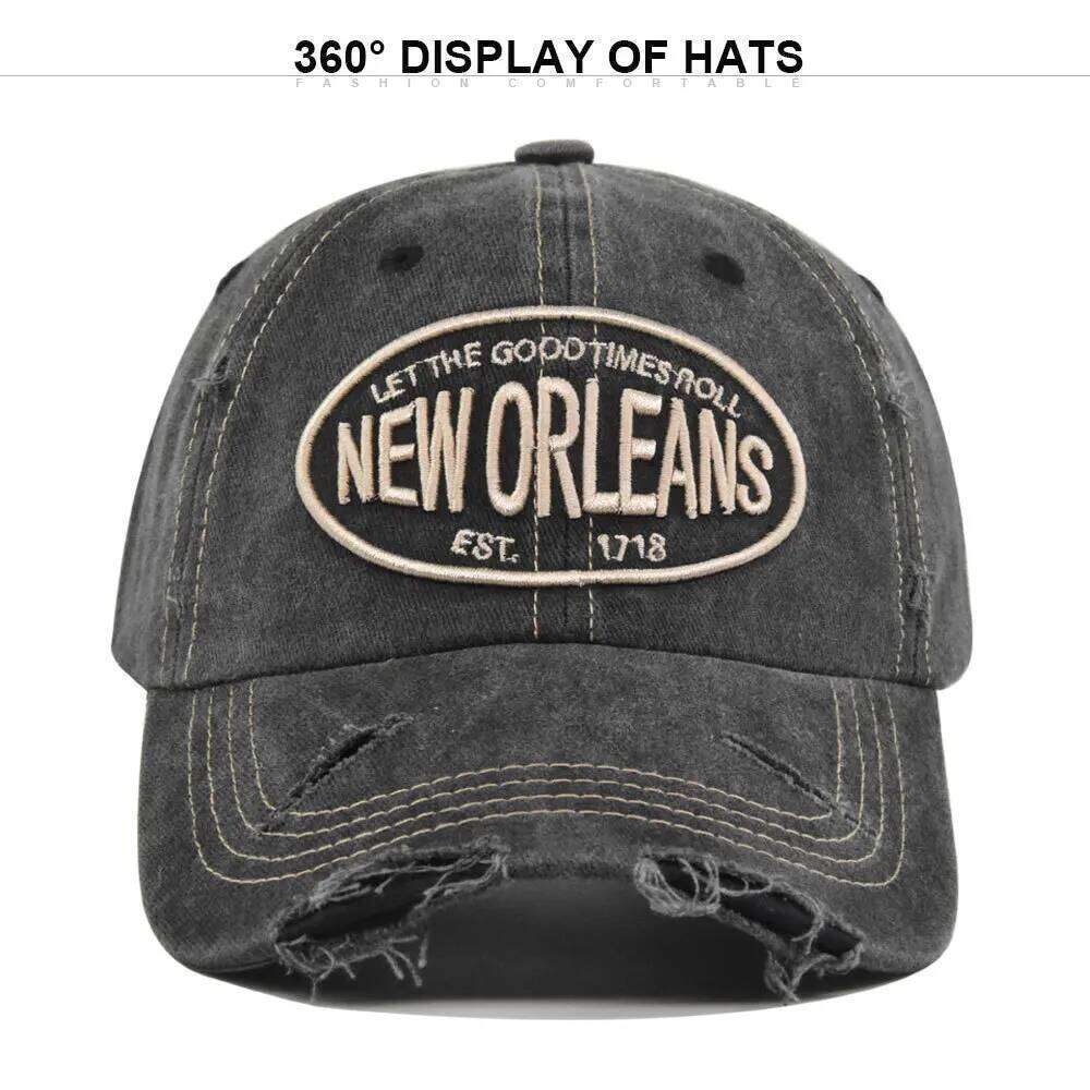 2025 Unisex Washed Cotton Baseball Cap New Orleans Embroidered Vintage Snapback Hat Men Women Streetwear Outdoor Sports Hats Y260304