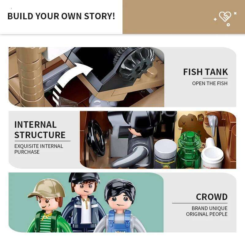 Fishing Trawler Great White Shark Boat Building Blocks Pirate Ship Figures Model Bricks Set Kids DIY Toys Holiday Gifts Z260305